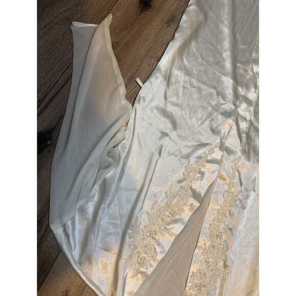 VTG Alexandra Nicole Ivory Satin Beaded Robe Embroidered Front Sheer Sleeves Sma - Picture 3 of 5